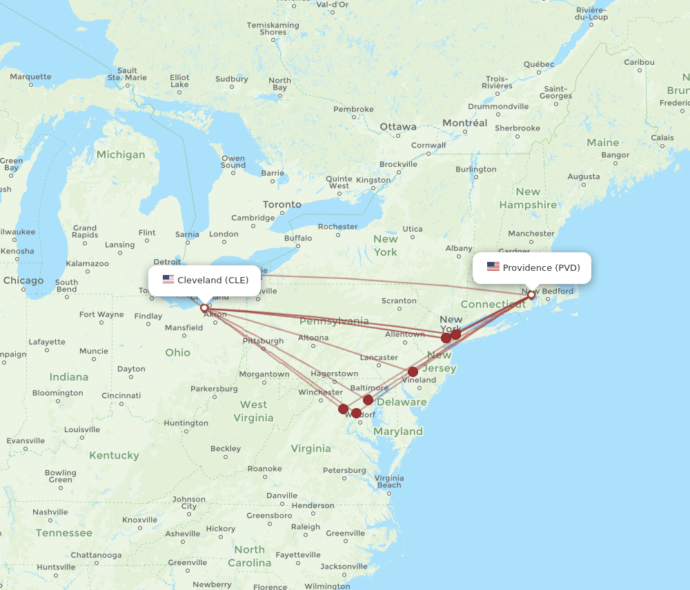 PVD-CLE flight routes