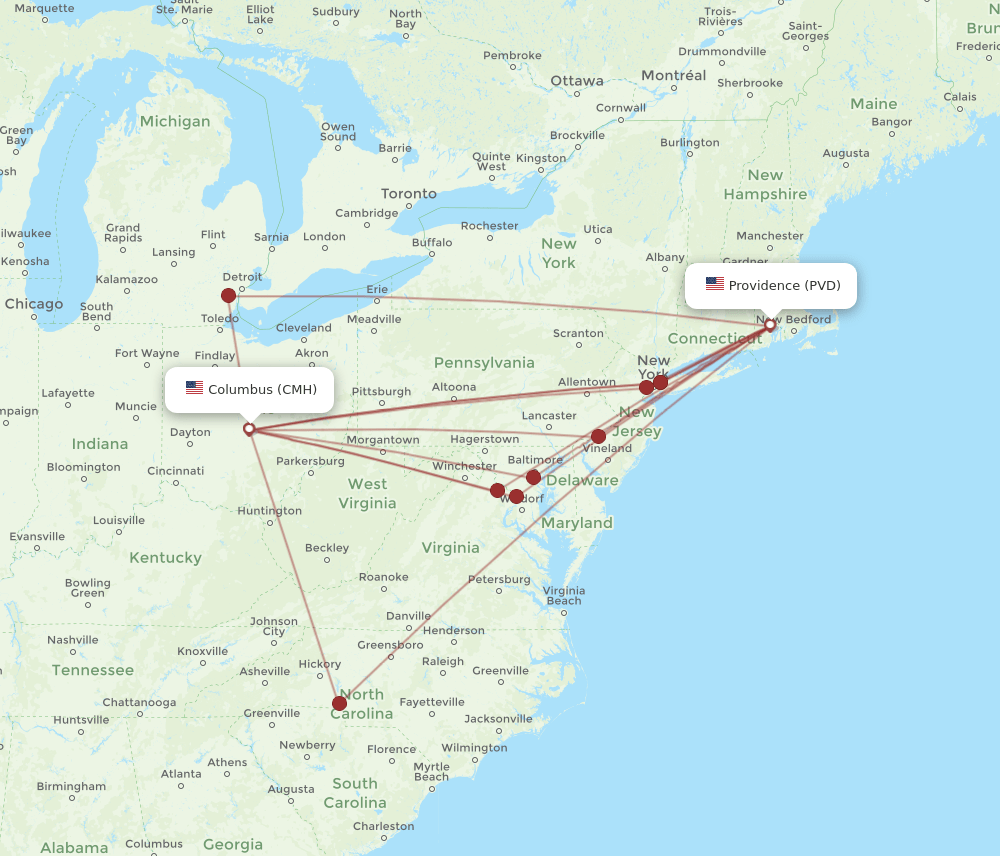 PVD-CMH flight routes