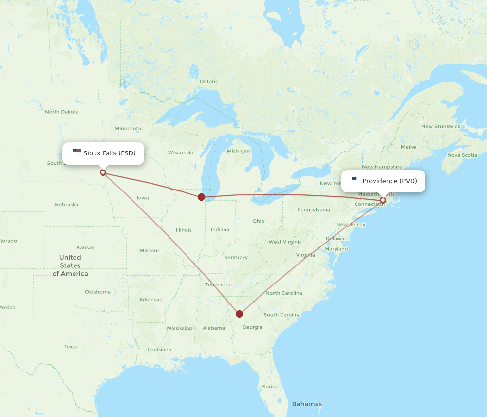 PVD to FSD flights and routes map