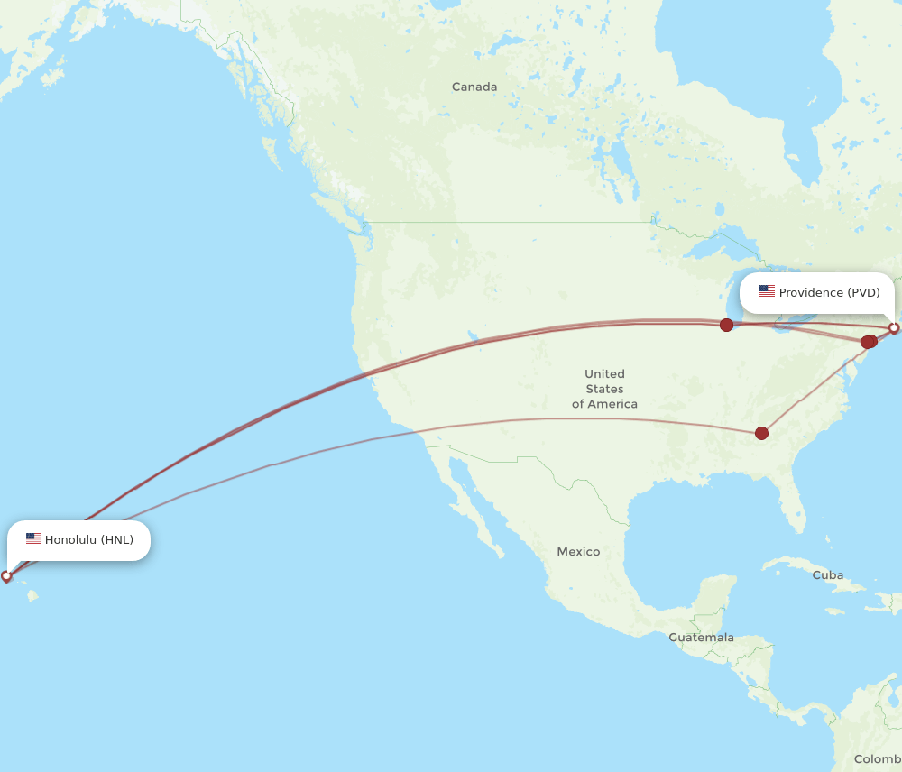 PVD-HNL flight routes