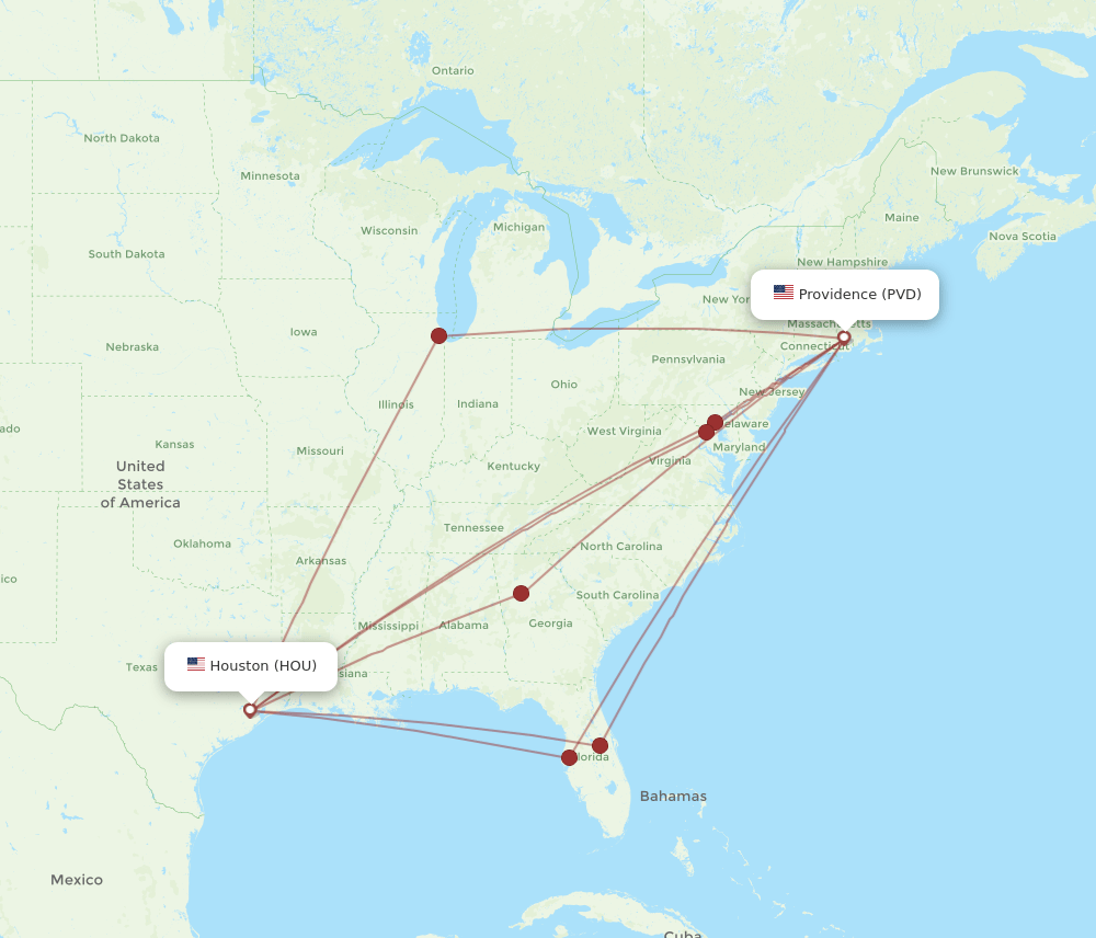 PVD-HOU flight routes