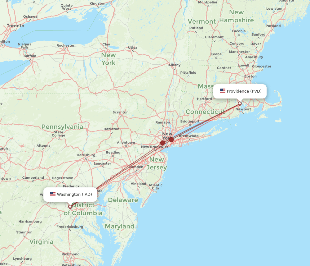 PVD-IAD flight routes