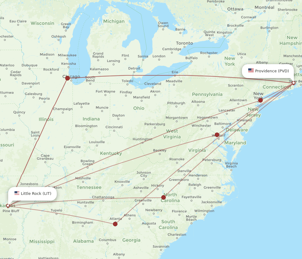 PVD-LIT flight routes
