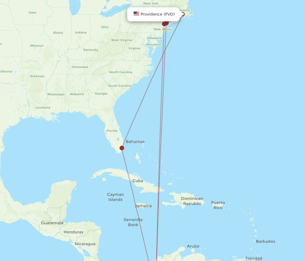 PVD to MDE flights and routes map
