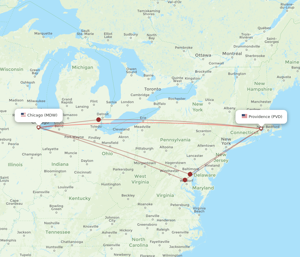 PVD-MDW flight routes