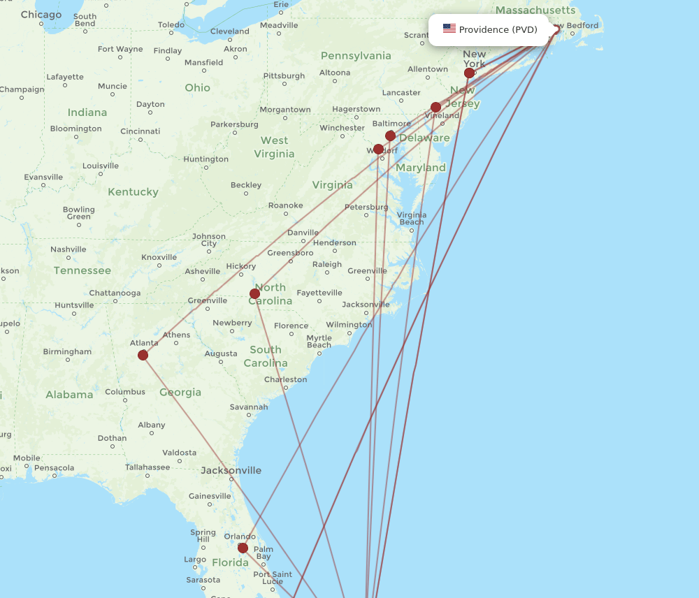 PVD-NAS flight routes