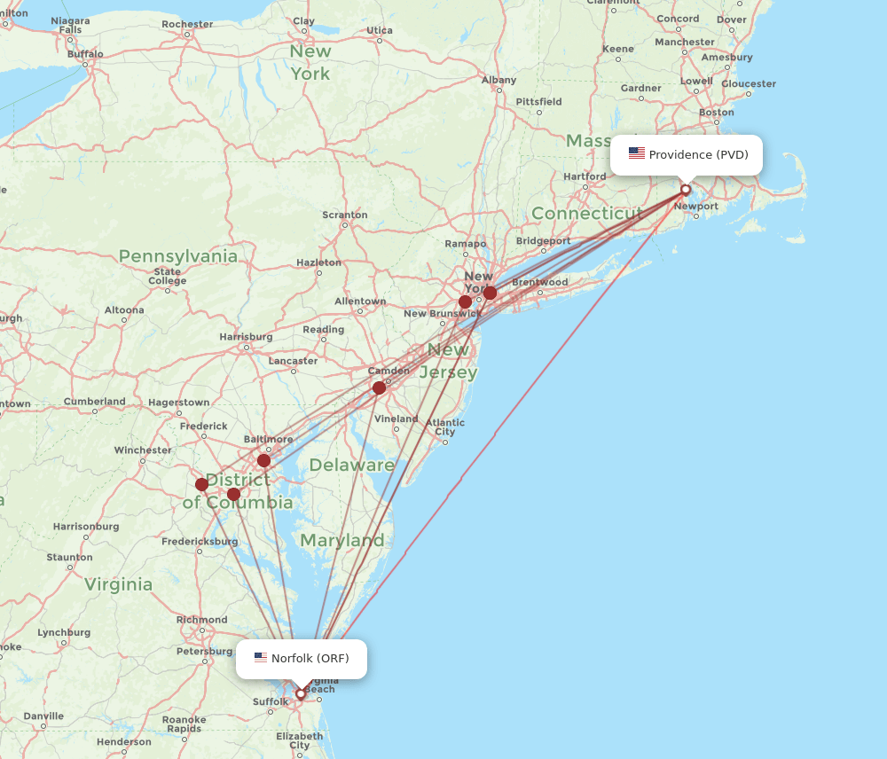 PVD-ORF flight routes