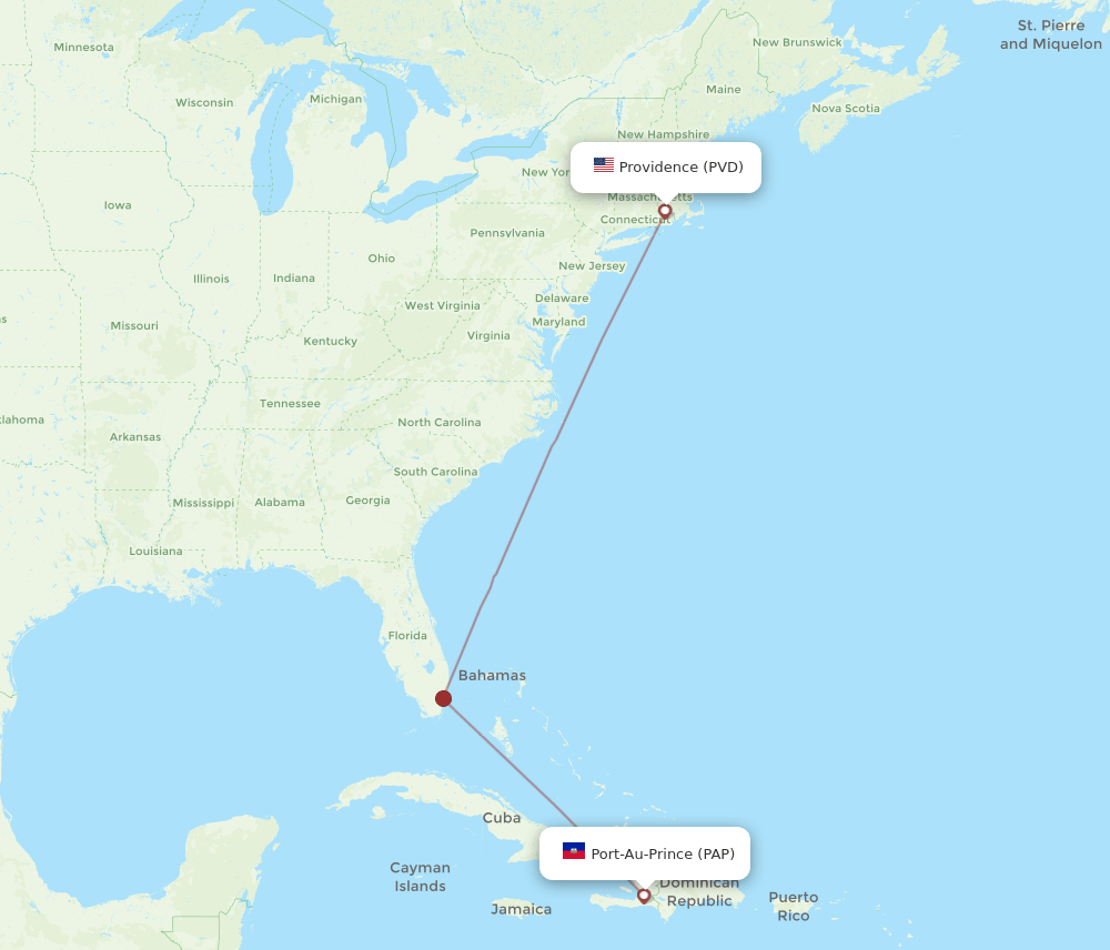 Providence - Port-au-Prince route map and flight paths