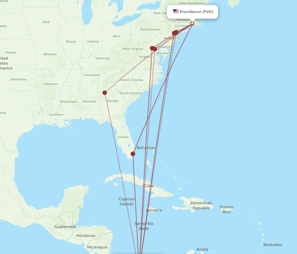 PVD-PTY flight routes