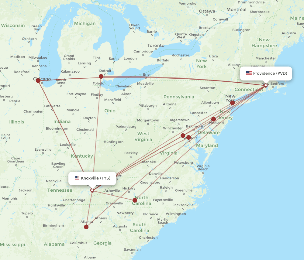 PVD-TYS flight routes