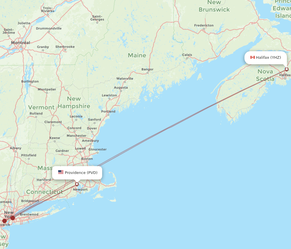 PVD-YHZ flight routes