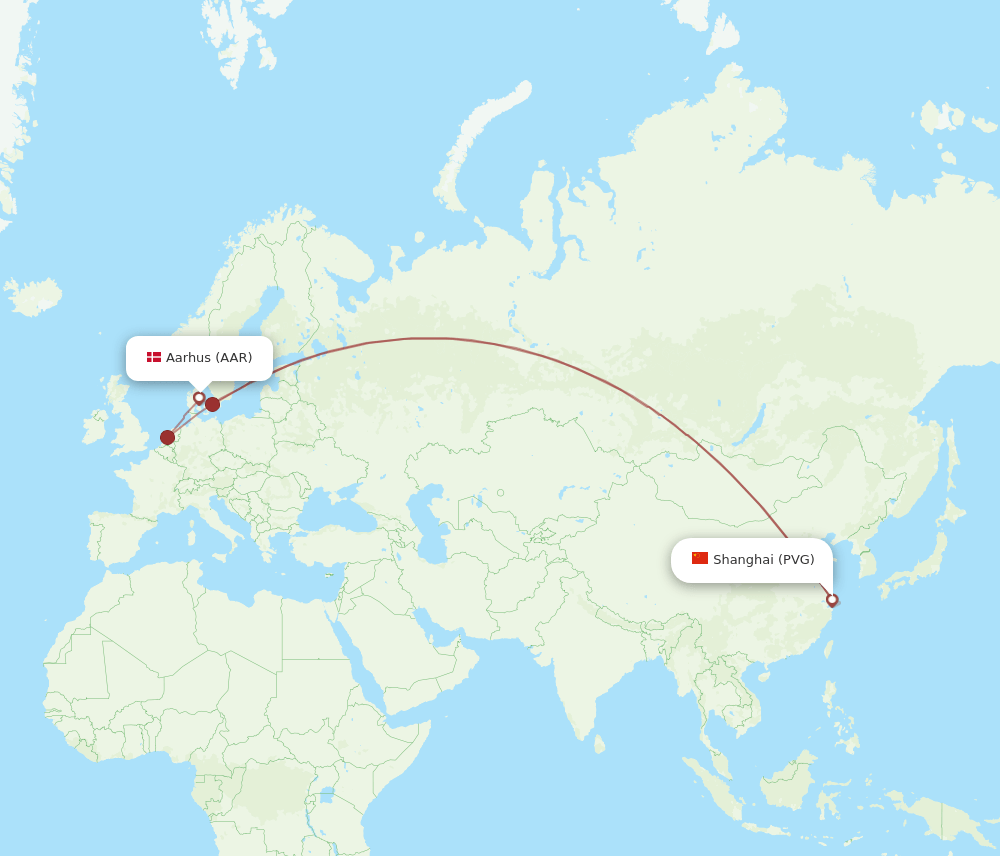 Aarhus - Shanghai route map and flight paths