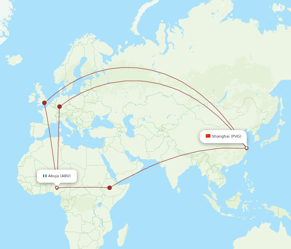 PVG to ABV flights and routes map