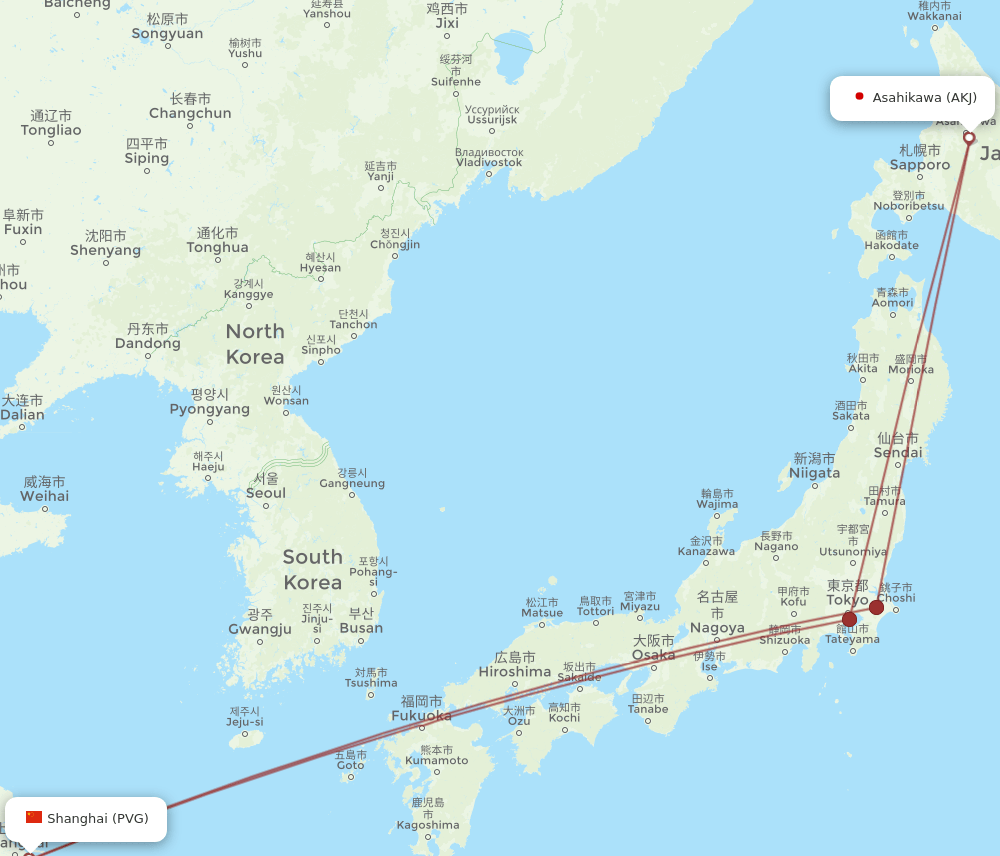 PVG-AKJ flight routes