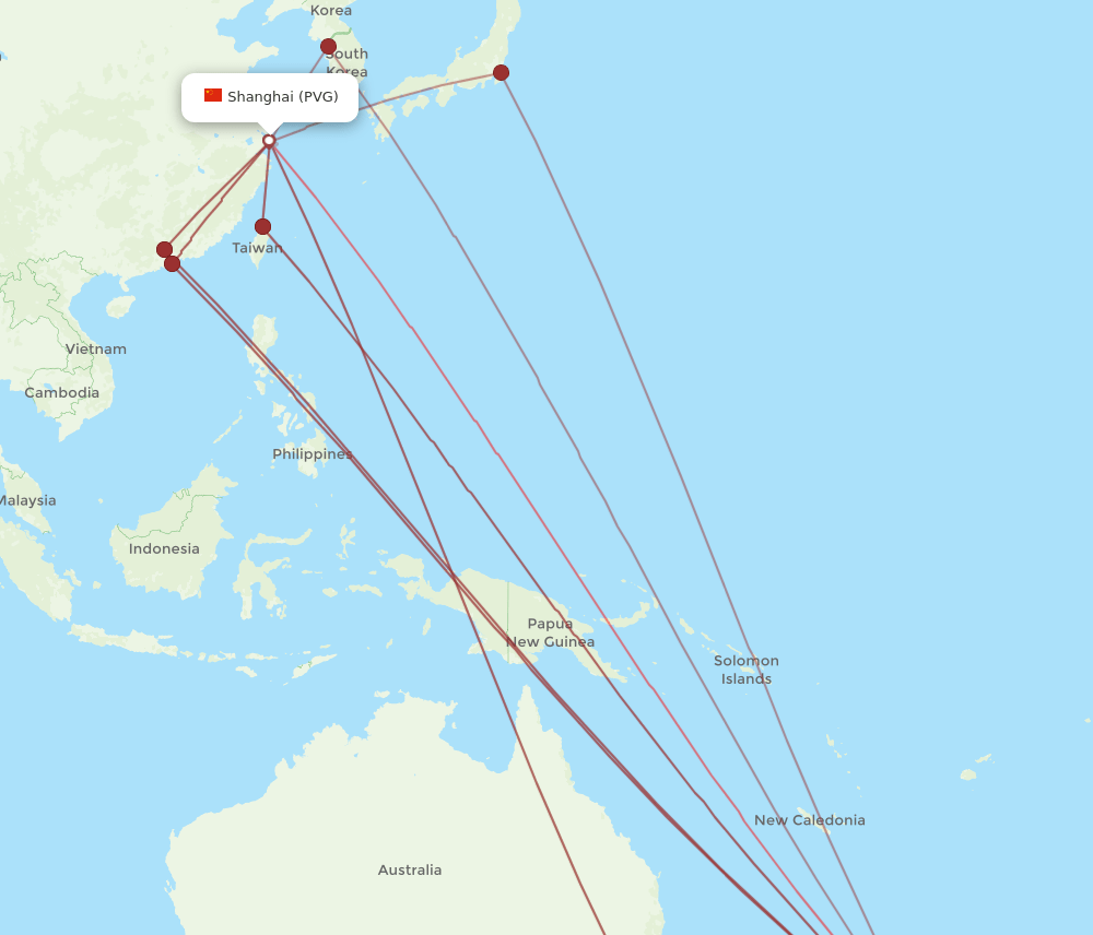 PVG to AKL flights and routes map
