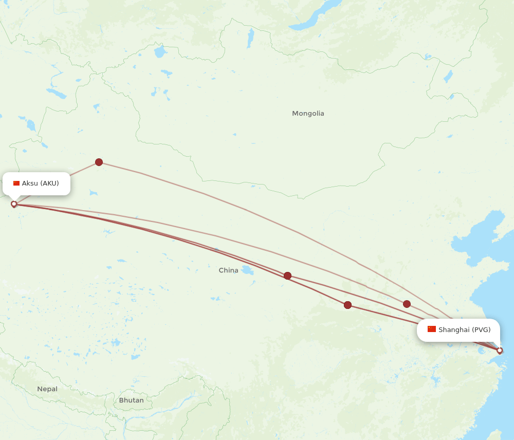 PVG-AKU flight routes