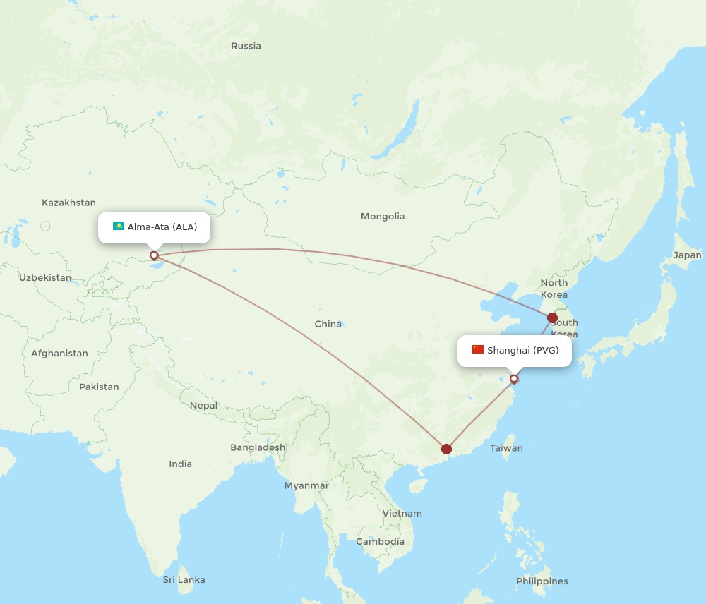 PVG to ALA flights and routes map
