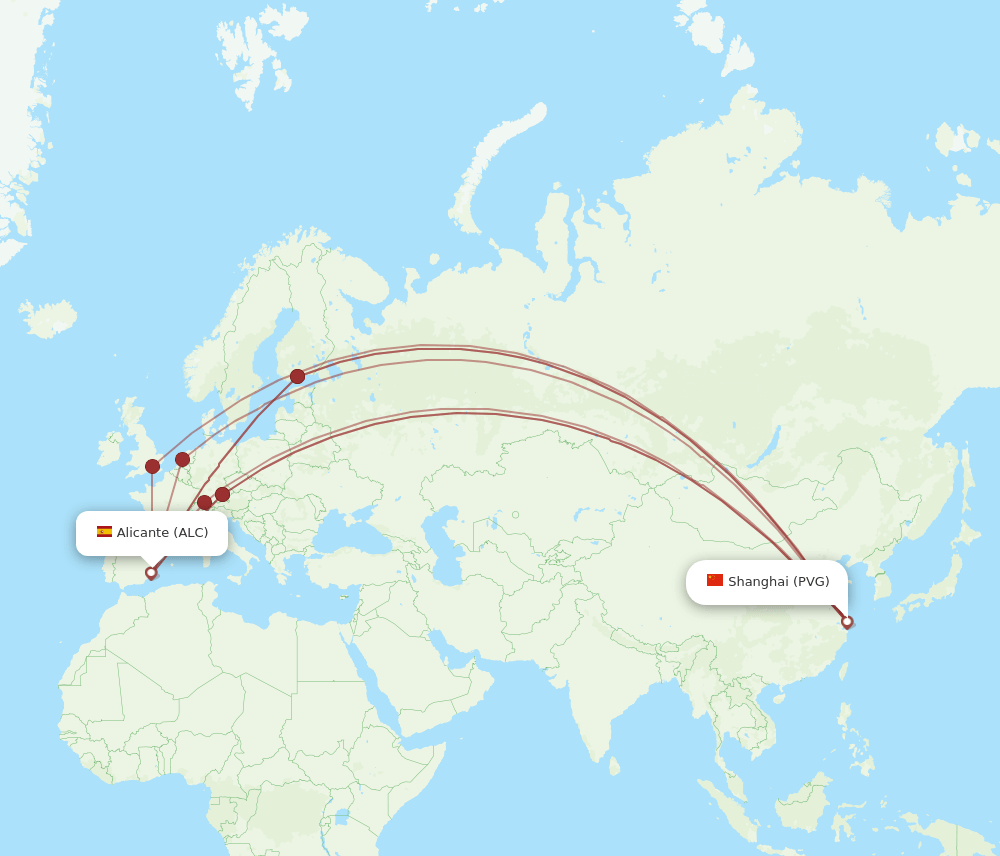 PVG to ALC flights and routes map