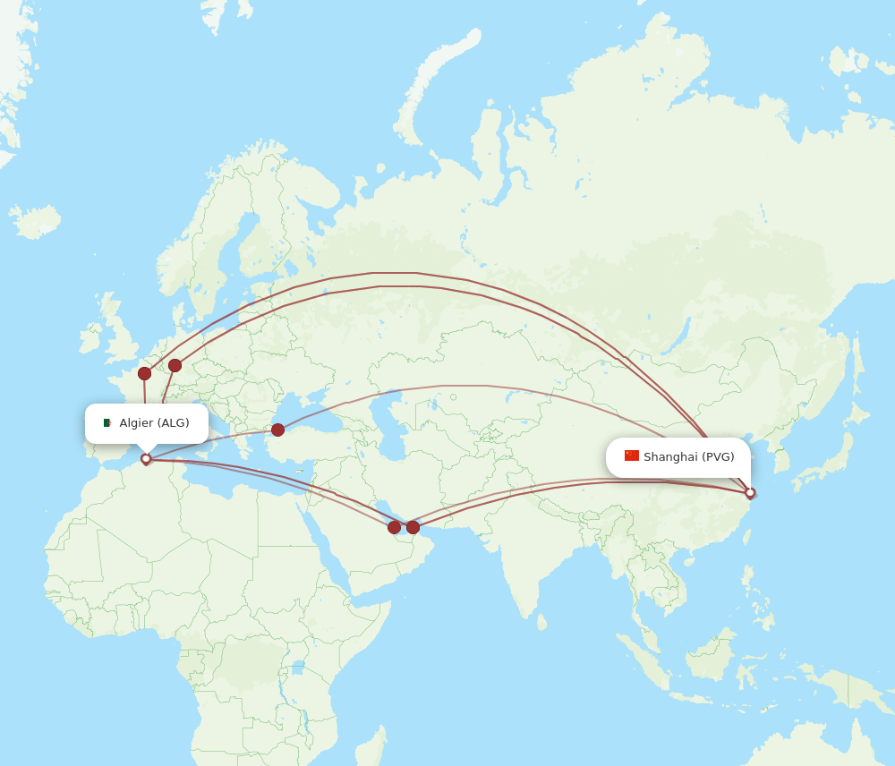 PVG to ALG flights and routes map