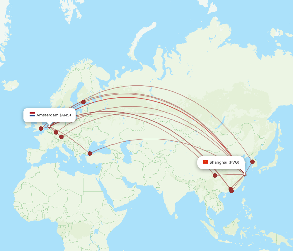PVG to AMS flights and routes map