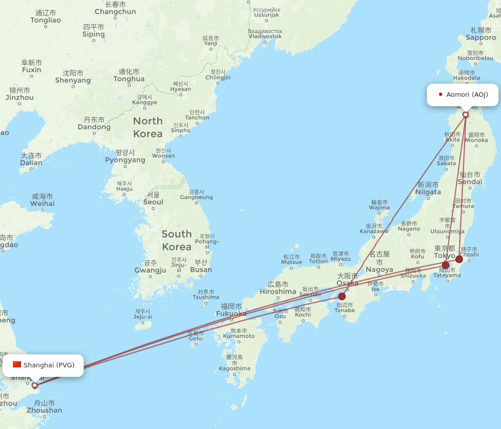 PVG-AOJ flight routes
