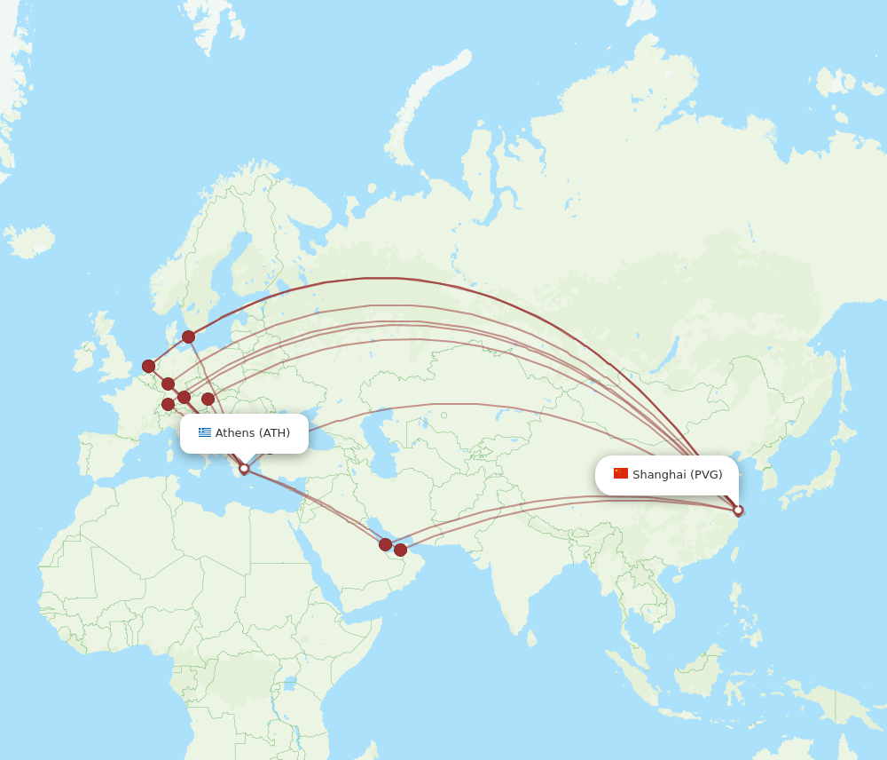 PVG to ATH flights and routes map