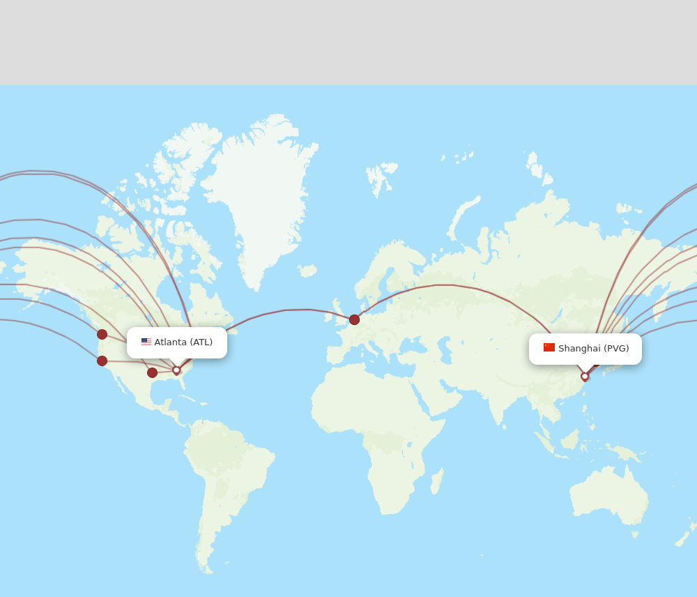 PVG to ATL flights and routes map