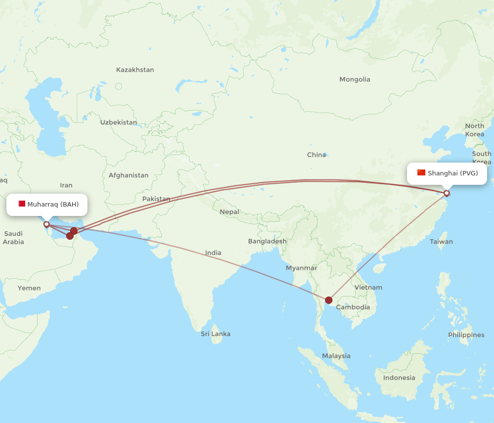 PVG-BAH flight routes