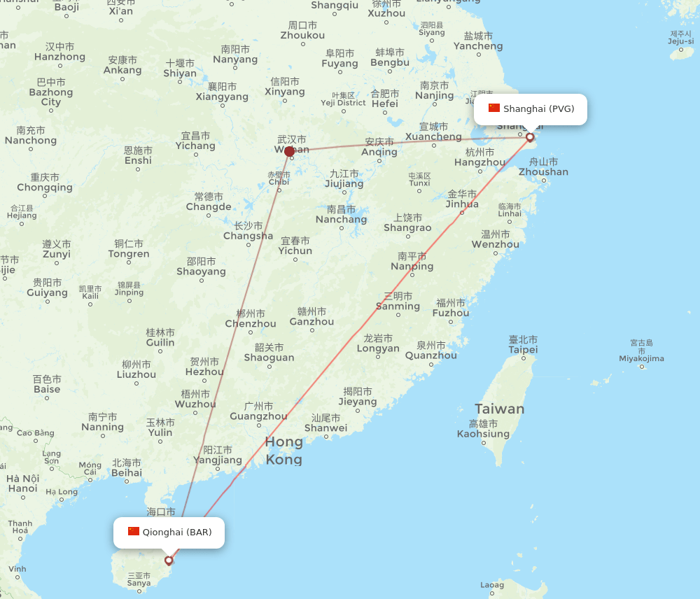 PVG to BAR flights and routes map