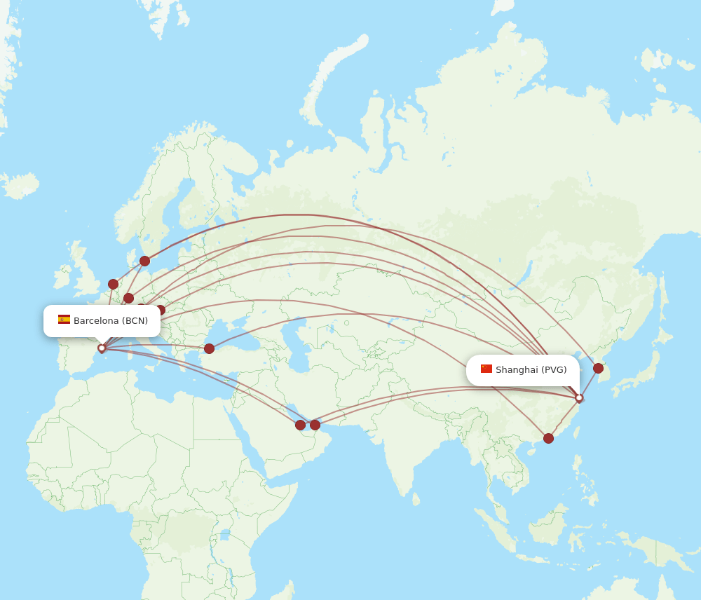 PVG-BCN flight routes