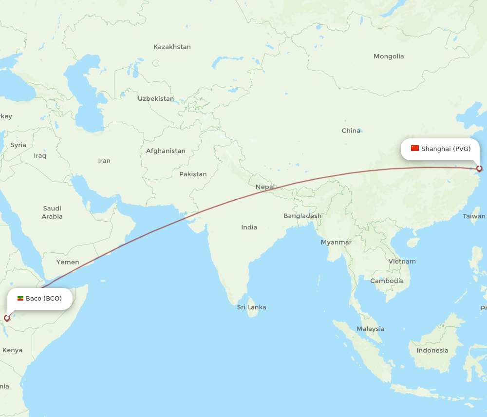 PVG-BCO flight routes