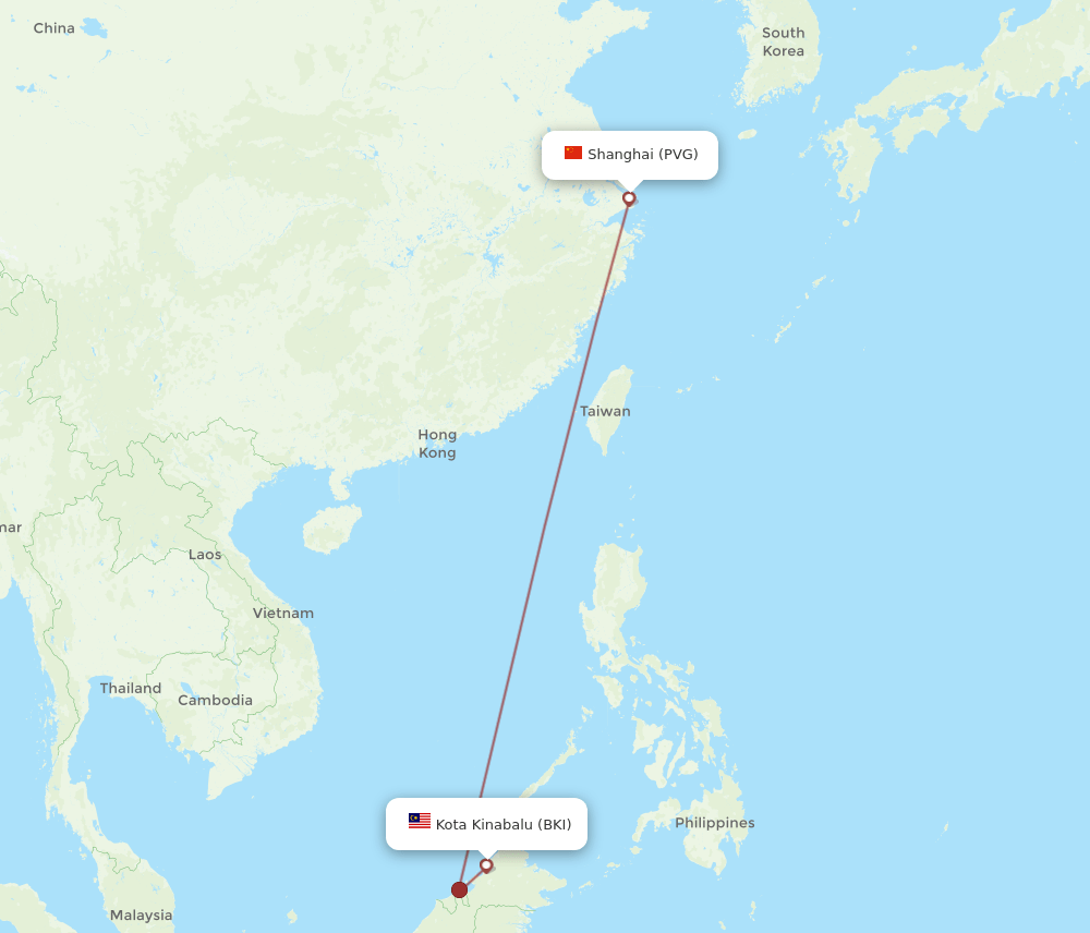 PVG to BKI flights and routes map