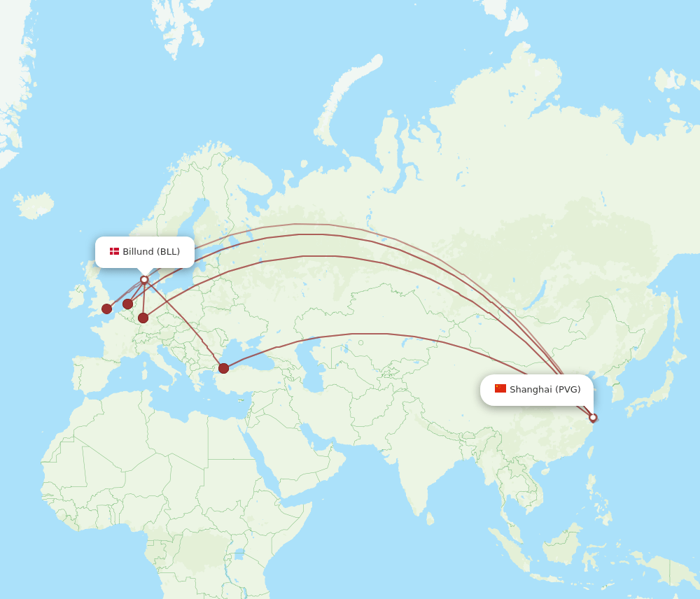 PVG-BLL flight routes