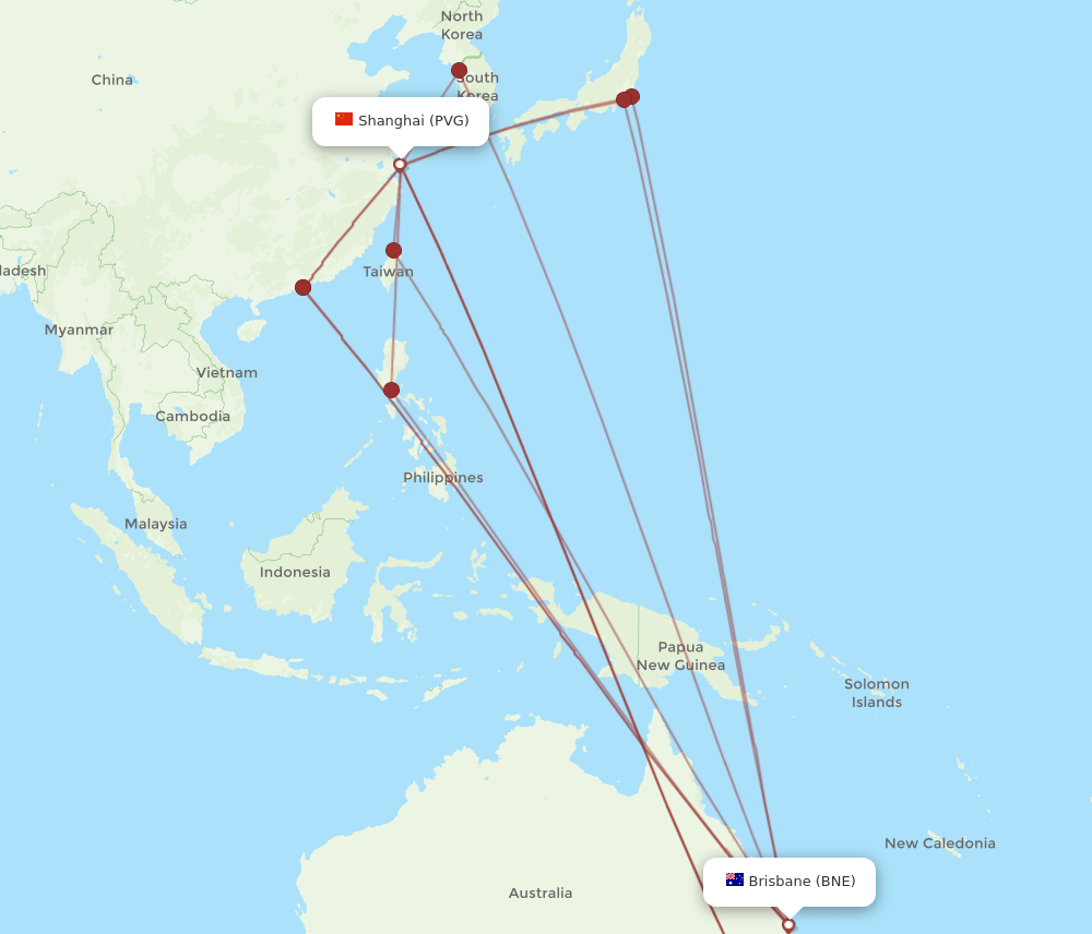 PVG-BNE flight routes