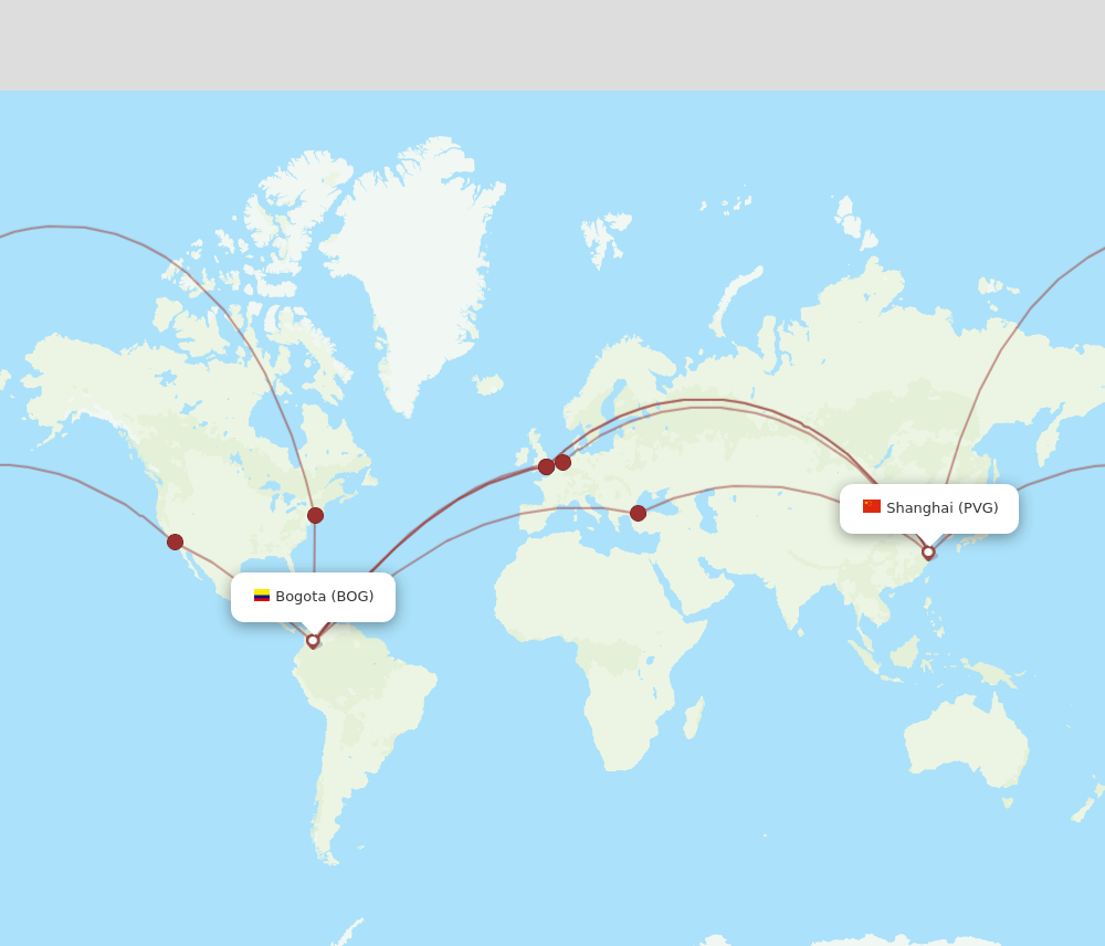 PVG to BOG flights and routes map