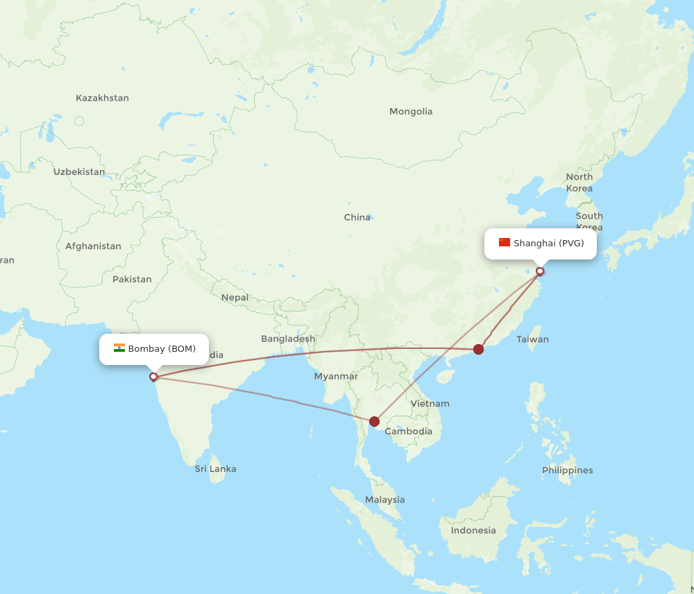 PVG-BOM flight routes