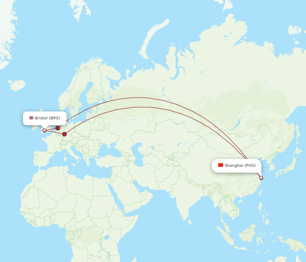 PVG to BRS flights and routes map
