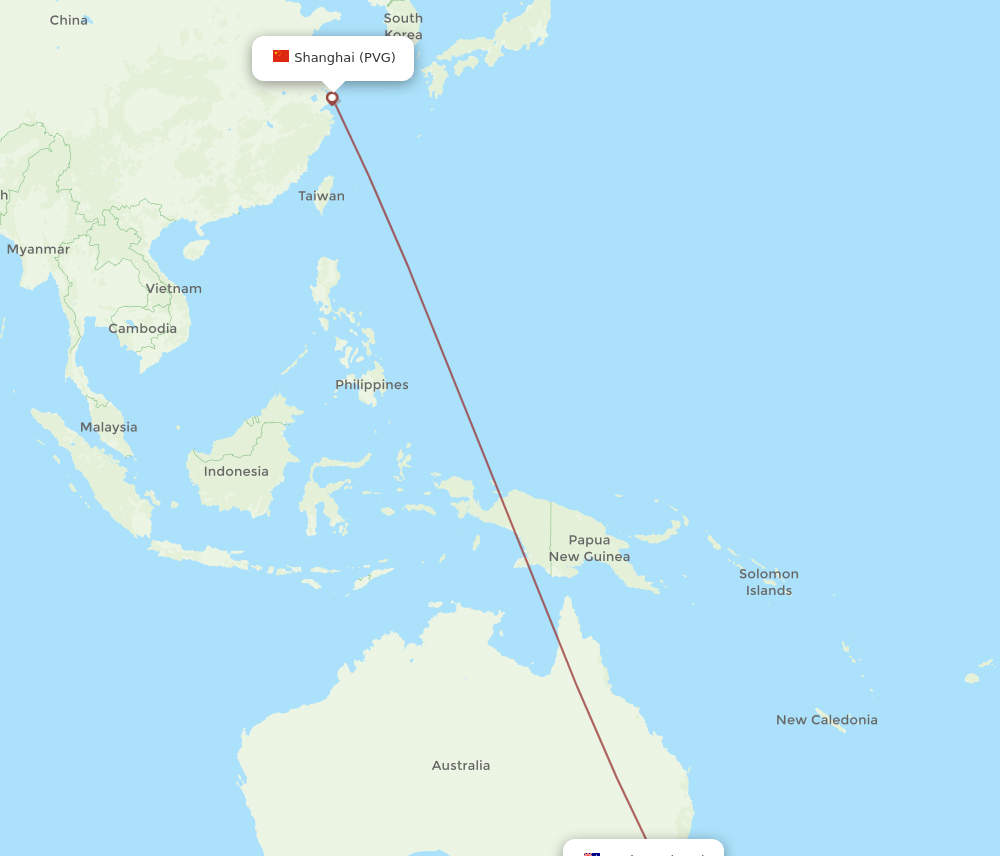 PVG-CBR flight routes