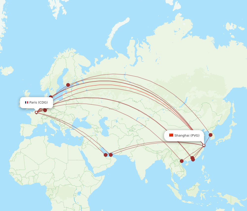PVG to CDG flights and routes map
