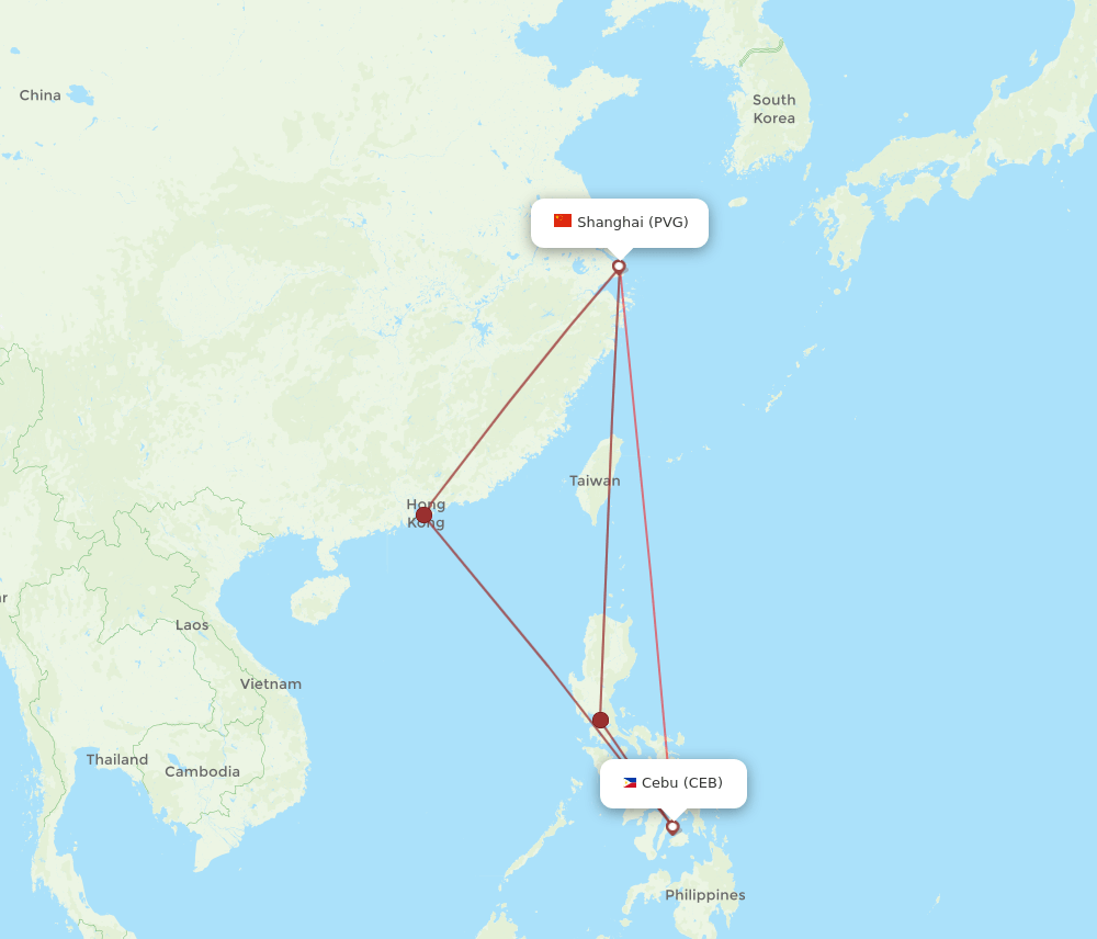 PVG to CEB flights and routes map
