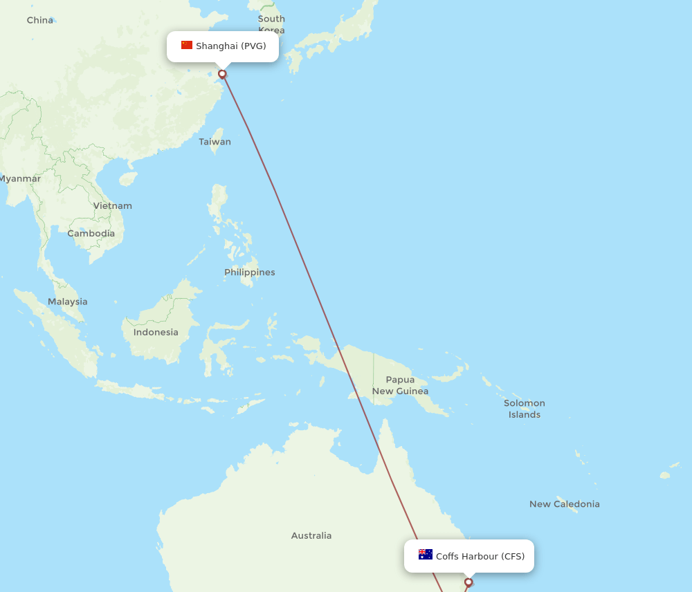 PVG to CFS flights and routes map