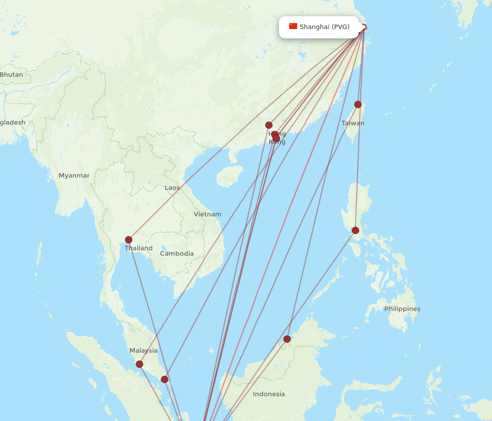 PVG to CGK flights and routes map