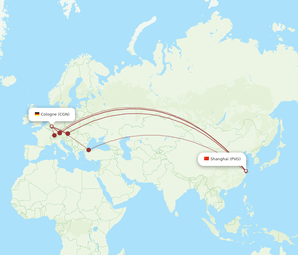 PVG-CGN flight routes