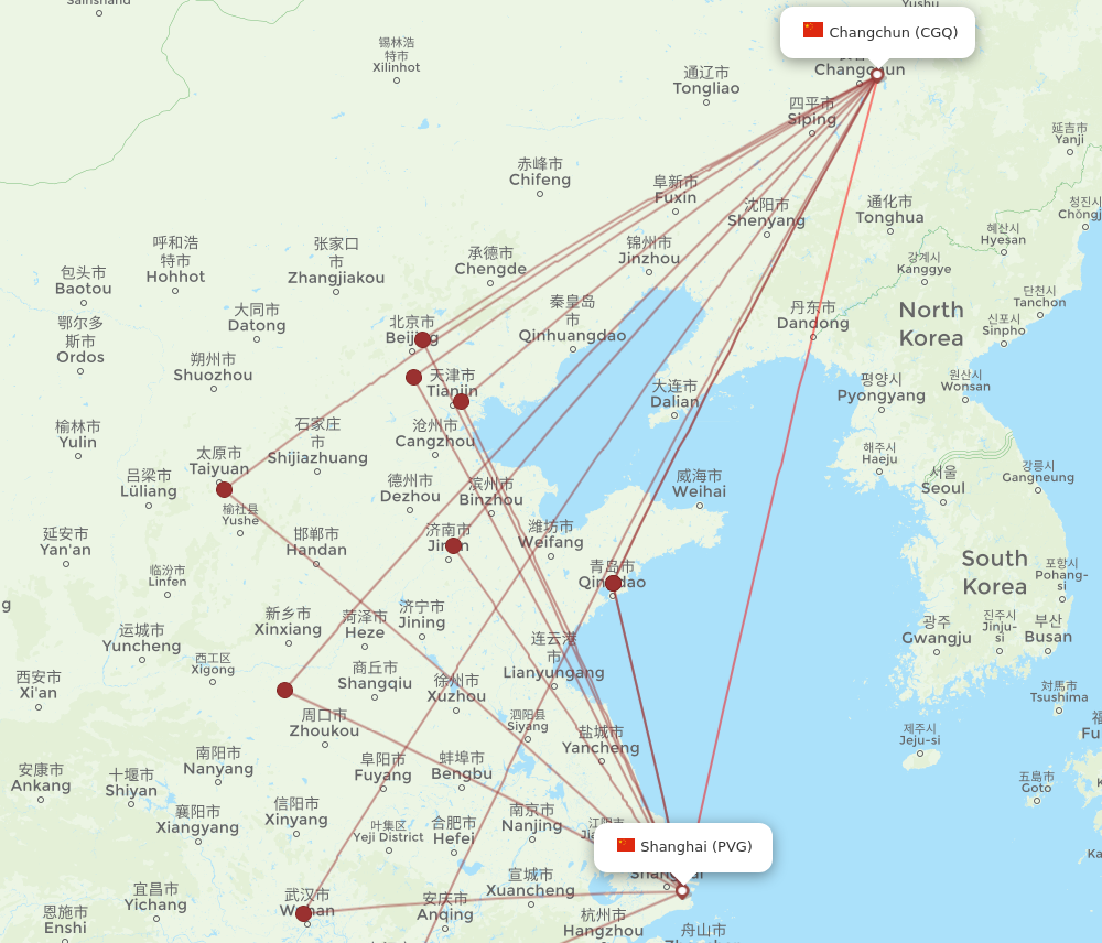 PVG to CGQ flights and routes map
