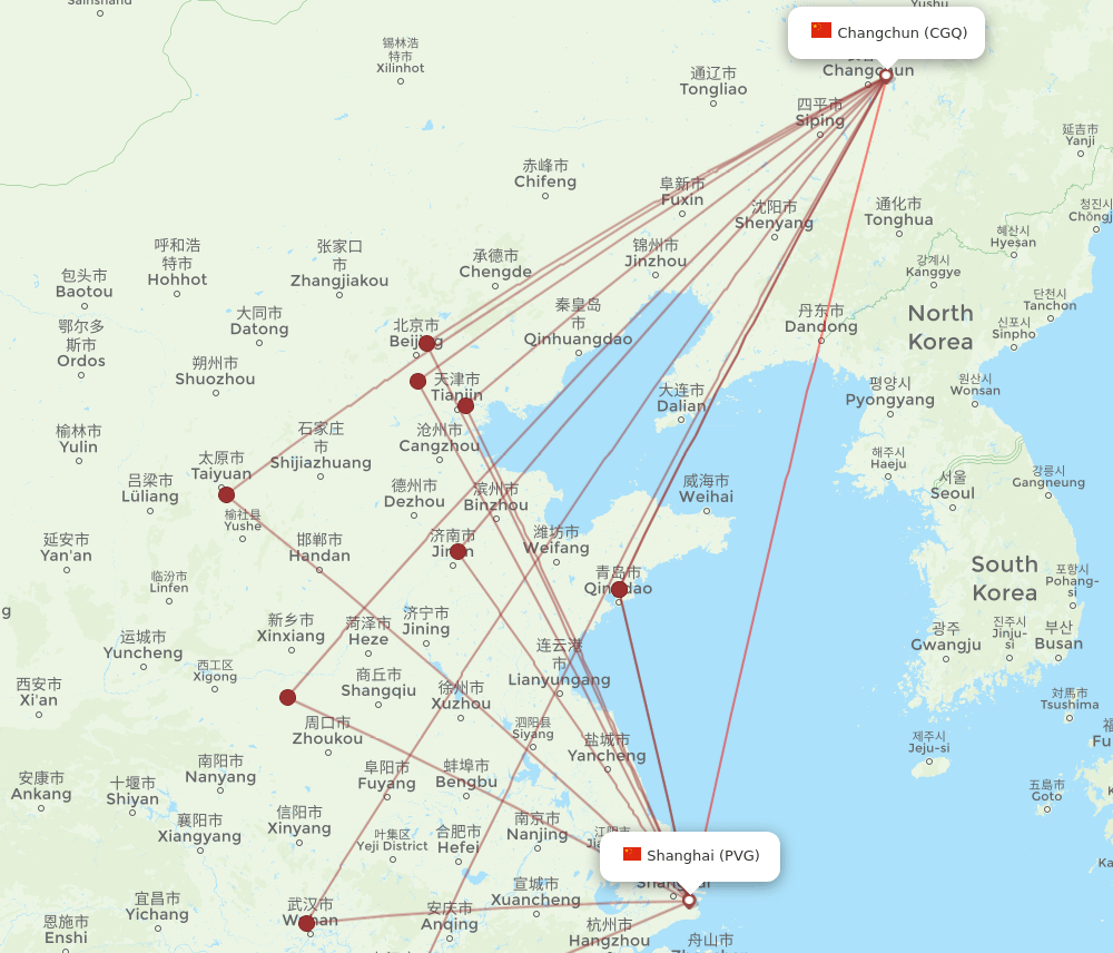 PVG-CGQ flight routes