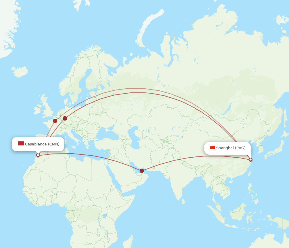 PVG-CMN flight routes