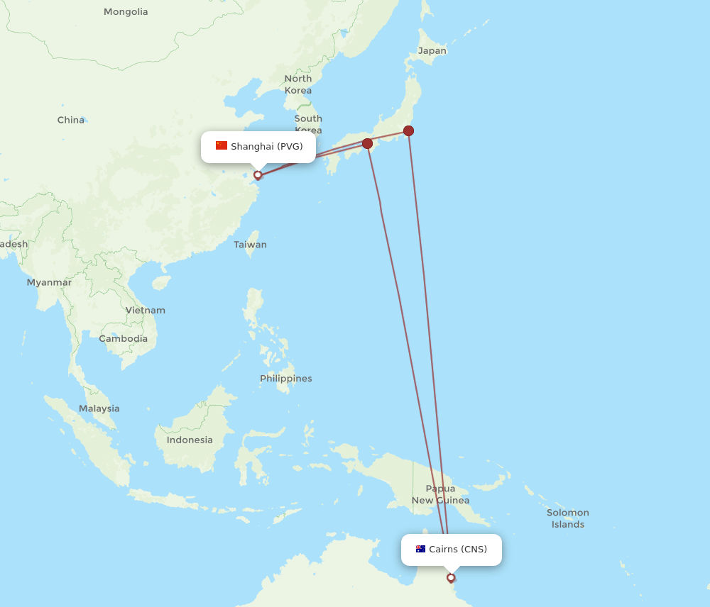 PVG-CNS flight routes
