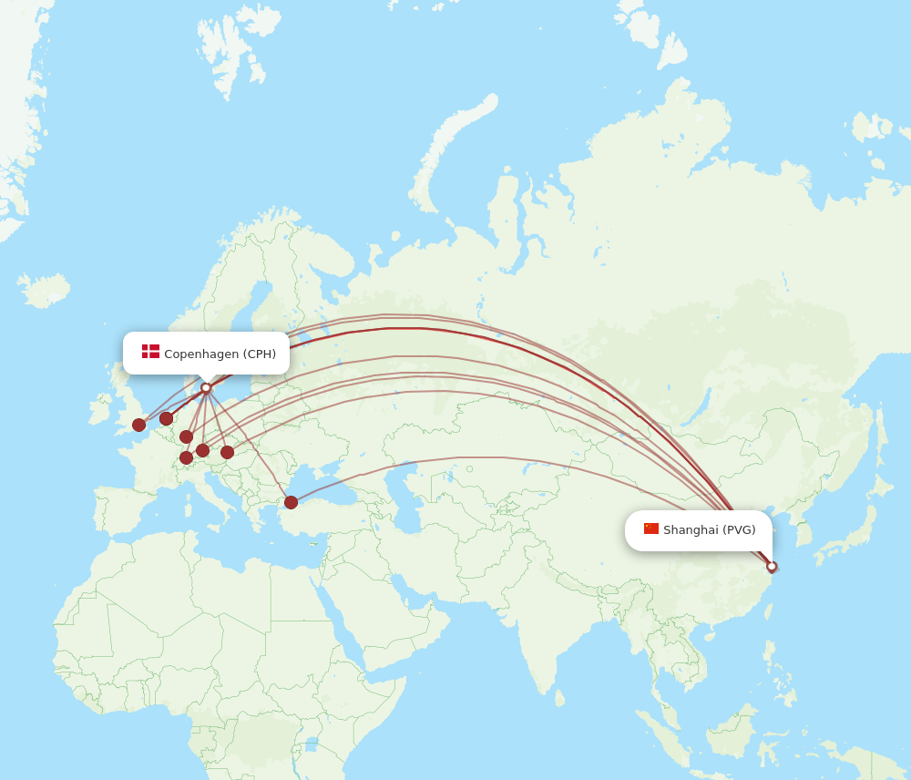 PVG-CPH flight routes