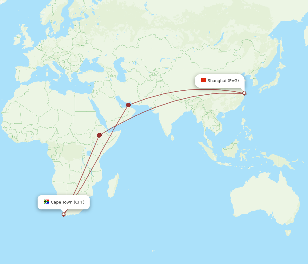 PVG-CPT flight routes