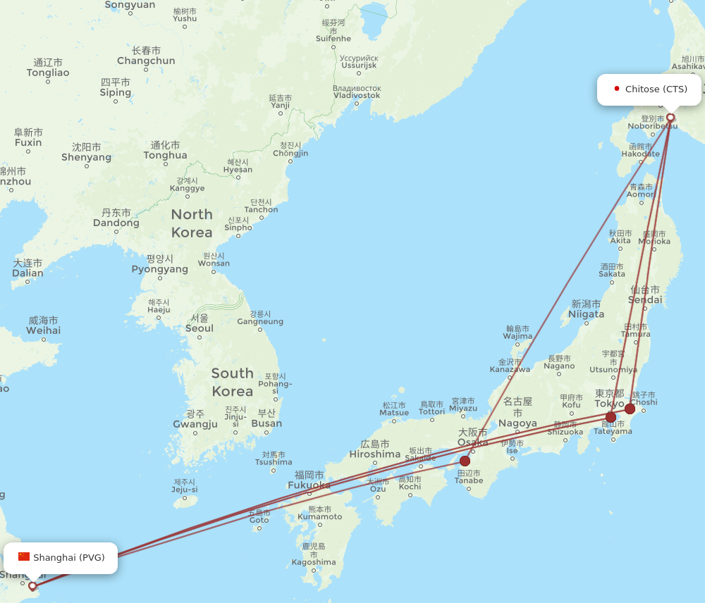 PVG to CTS flights and routes map